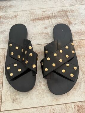 Anine Bing Studded Black Leather Slide Sandals - Women Size 37